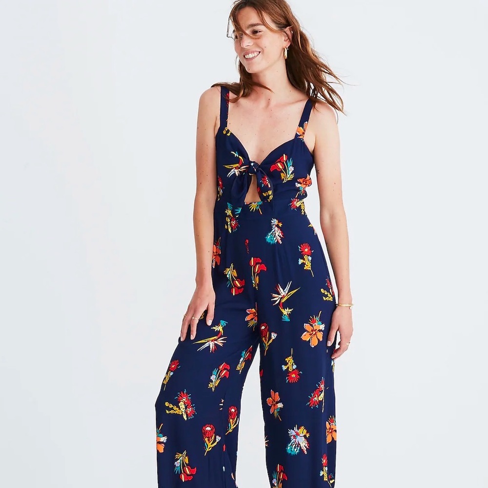 Madewell Navy Floral Tie-Front Jumpsuit